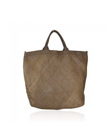 Tan woven leather shopping bag, made in Italy