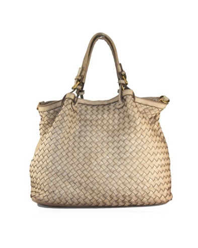 Woven leather bag Italy, tan leather