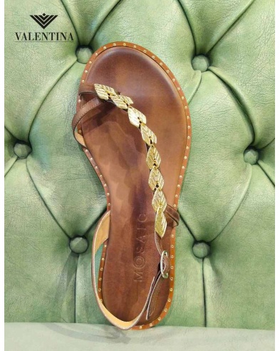 Jeweled gold sandals in genuine leather