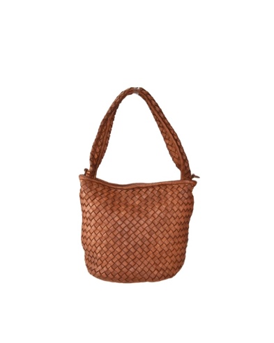 Woven leather bucket bag