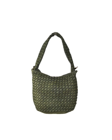 Woven leather bucket bag