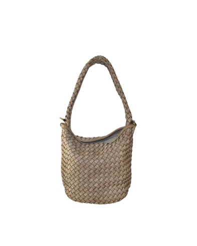 Woven leather bucket bag