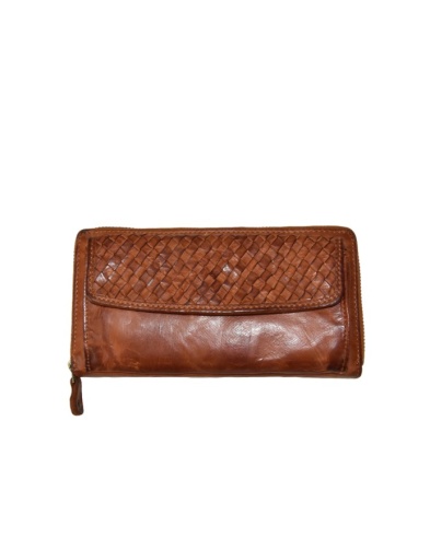 Woven leather wallet with zipper