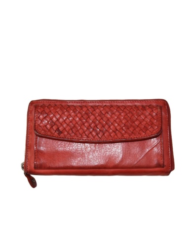 Woven leather wallet with zipper