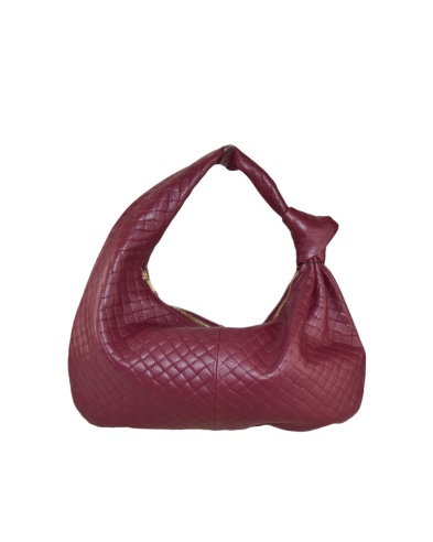 Genuine leather slouch weave shoulder bag