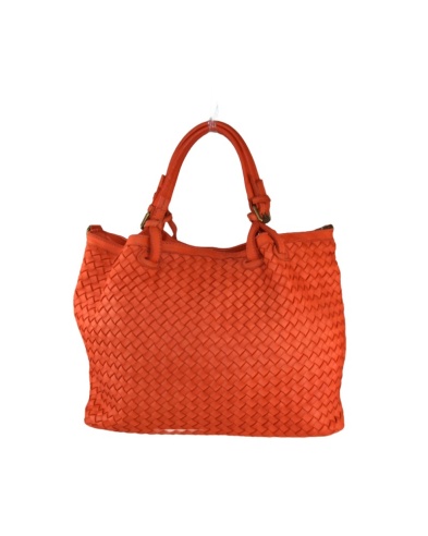 Woven leather bag Italy, tan leather