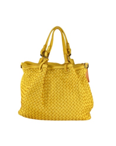 Woven leather bag Italy, tan leather